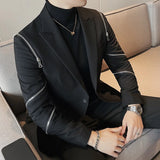 Riolio WELL DRESSED MEN Winter Zipper Decoration Blazer Men Slim Casual Suit Jacket Wedding Business Dress Coat Banquet Singer Stage Men Clothing