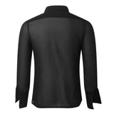 Riolio Men's Clothing Mesh See Through Mesh Sexy Long Sleeve Shirt Solid Color Button-down Vintage Streetwear Retro Party Tops S-XL