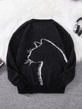 Riolio  New Popular Autumn and Winter Simple Kitten Jacquard Double-Sided Pattern Pullover Sweater Casual Round Neck Knitted Men's Pullover