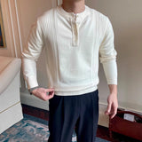 Riolio  Autumn Men Knitted Henry Sweaters Long Sleeve Solid Color Button-down Luxury Pullovers Korean Style Premium Basic Knitwear M-3XL