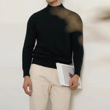 Riolio  New American Retro Men Basic Sweater Luxury Knitted Solid Color Mock Neck Long Sleeve Pullover Casual Slim High Quality Knitwear