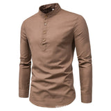 Riolio Men's solid color casual slim fitting standing collar long sleeved business shirt shirt