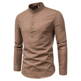 Riolio Men's Solid Color Casual Slim Fitting Standing Collar Long Sleeved Business Shirt Shirt