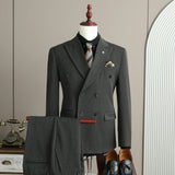 Riolio  Upgraded High Quality Men's Three-Piece Suit Wedding Dress Code Double-Breasted Notch Collar Business Casual Cotton Blend