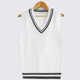 Riolio Men Uniform Vest Fashion V Neck Pullover Boys British Student Sleeveless Waistcoat Tank Tops Sweaters