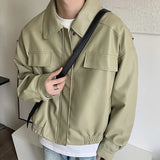 Riolio Men's Casual Texture PU Leather Jacket High Street Zippers Turn-down Collar Long Sleeve Retro Coat with Pocket Autumn New