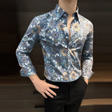 Riolio  Floral Shirt Men Long-sleeved Versatile Handsome Trendy Men Printed Shirt