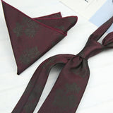 Riolio  2PCS Neck Tie Set Luxury Brown Floral Dots Neckties Khaki Striped Handkerchief Polyester Woven Pocket Square Shirt Accessories