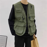 Riolio Summer Thin Outdoor Workwear Jaet Men's Faion Brand Japanese Sle Functional ket Vest Multi-Functional Vest for Photo...