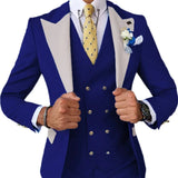 Riolio  Men's Fashionable Gentleman Business Banquet US-style Formal Dress Casual Wedding Color blocking Suit Blazer+Vest+Trousers