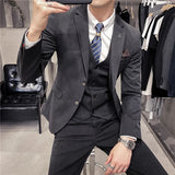 Riolio  S-7XL ( Blazer + Vest + Pants ) Brand Men's Formal Business Suit Three-piece Set Groom Wedding Party Dress Solid Color Plaid