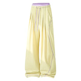 Riolio  Quick Dry Wide Leg Pants with Drawstring Unisex Summer Ice Sensation Waistband Contrast Color Stitched Elastic Cords