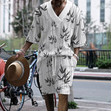 Riolio Summer New Men's Suit Japanese And Korean Style Stripes Color Matching Loose Large Size Casual Men's Clothing Two-piece Set