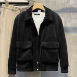 Riolio  Men Casual Corduroy Jacket with Lapel Collar Full Zipper Closure Workwear Loose Fit Coat Outerwear Cardigan for Daily Use
