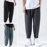 Riolio Japanese Loose Men's Cotton Linen Pants Male Summer New Breathable Solid Color Linen Trousers Fitness Streetwear Plus Size M-3XL