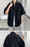 Riolio Working Pocket Solid Color Pure Cotton Short-sleeved Shirt Fashionable Summer Lapel Button Functional Half-sleeved Cardigan