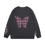 Riolio Butterfly Patch Embroidered Round Neck Sweater Men Harajuku Fashion Knitwears Oversized Casual Patchwork Shirt Sweater for Women