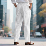 Riolio New American Style Business Striped Men Suit Pants Light Luxury Leisure Linen Straight Pants Urban Fashion High Quality Trousers