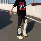 Riolio  Mens Jeans Y2k Black White Irregular Stitching Ripped Jeans Streetwear Hip-Hop Casual Slim Straight Pants Men'S Clothing