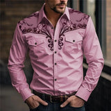 Riolio  Men's Western Style Floral Print Shirt Long Sleeve Button Cowboy Shirt with Chest Pockets