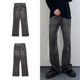 Riolio Men Daily Popular Bell Bottom Jeans Male Chic Black Gray Lines Design Denim Pants Baggy Vintage Wash Straight Leg Denim Trousers