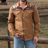 Riolio  Men's Western Style Floral Print Shirt Long Sleeve Button Cowboy Shirt with Chest Pockets