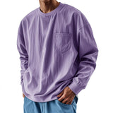 Riolio  Spring Autumn Round Neck T-Shirts Men Solid Long Sleeve Casual Tshirt Male Loose Pocket Fashion Tees Streetwear Sports Tops Man