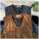 Riolio American Outdoor Multi-function Short Vest Jacket Basic Commuting Versatile Vest Cityboy Workwear Waistcoat Aesthetic Urban Chic
