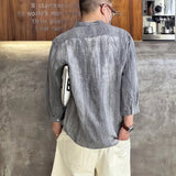 Riolio  Spring Summer New Solid Color Fashion Round Neck Shirt Man High Street Three Quarter Button Cardigan Fiberflax Breathable Tops