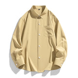 Riolio 6 Colors Men's Baggy Long Sleeve Shirt Fashion Korean Lapel Coat Tops Youth Casual Classic Simple Male Clothes Trendy Brand