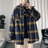 Riolio Autumn Oversized Long Sleeved Shirt Men Fashion Retro Plaid Shirt Men Streetwear Korean Loose Casual Shirts Mens Large Size 5XL