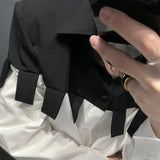 Riolio  Unisex Black White Color Block Shirt Long Sleeve Patchwork Button Front Shirt for Street Daily Wear