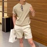 Riolio  Summer Casual Mens Ice Silk Knit Tops Leisure Breathable Solid Color Slim Knitting T Shirts Men Fashion Short Sleeve Tees