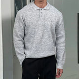 Riolio New British Retro Men Polo Neck Sweater Light Luxury Knit Loose Long Sleeve Pullover Casual Solid Color Premium Knitwear M-3XL