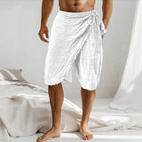 Riolio  Men's Bohemian Cotton Linen Shorts Side Tie Wrap Design Casual Summer Beachwear with Frayed Hem