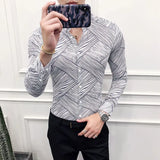 Riolio  Fashion Spring Autumn Men Clothing Shirts New Lapel Printing Streetwear England Smart Casual Office Social Long Sleeve Slim Tops