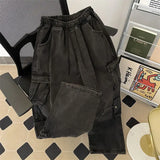 Riolio  Autumn American high street men and women trendy straight tube multi pocket workwear jeans for couples loose retro casual pants