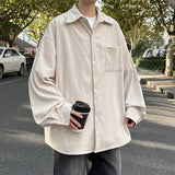 Riolio  Autumn Winter New Mens Long Sleeve Casual Corduroy Shirt Square Collar Loose Fit Classic Fashion Trendy Outdoor Comfort
