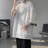 Riolio  Spring Summer Men's Ice Silk T-shirts Women Oversized Plaid T-shirt Korean Style Casual Seven sleeves T-Shirt Male