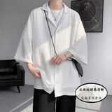 Riolio Ice Silk Shirt Men's High Quality Summer Fashion Brand ins 5-sleeve shirt loose casual masculina camisas hombre