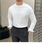 Riolio  New Autumn Fashion Men T-shirt Light Luxury Solid Color Long Sleeve Tops Leisure Streetwear Casual O Neck Basic Shirts M-3XL