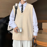 Riolio Sweater Vest Men V-neck Loose All-match Solid Simple Korean Style College Couples Popular Spring New Soft Fashion Knitted Design