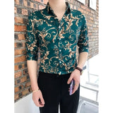 Riolio  Summer Floral Shirt Men's Short sleeved Slim Korean Style Trendy Mid sleeved Hairstylist Seven-quarter Sleeves