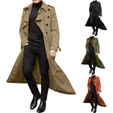 Riolio Men's Windbreaker Spring Autumn Long-Slevee Extra Long Trench Coat Classic Trend Double Breasted Solid Color Temperament Trench