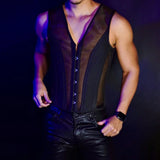 Riolio  Mens Sexy Perspective Tight-Waisted Vest, Genderless Fashion Nightclub Temperament Youth Trendy Business Breathable Top Unisex