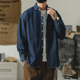 Riolio  Autumn New Men's Long Sleeve Denim Shirt Classic Black Blue Loose Lapel Collar Coats Fashion Korean High Street Male Clothes Top