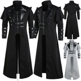 Riolio Vintage Halloween Medieval Steampunk Assassin Elves Pirate Costume Adult Men Black Long Split Jacket Gothic Armor Leather Coats