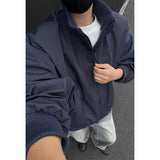 Riolio  Jacket Mens Casual Jacket Solid Stand Collar Loose Fit Zipper Autumn Coat Ribbed Cuffs Relaxed Outerwear