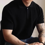 Riolio New Men's Clothing Light Luxury Business Polo Shirt Casual Slim-fit Knitted Solid Color Short Sleeve T-shirt High Quality Tops
