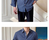 Riolio  New American Retro Men Shirts Light Luxury Textured Lapel Plaid Long Sleeve Cardigan Leisure Trendy Premium Check Blouse M-2XL